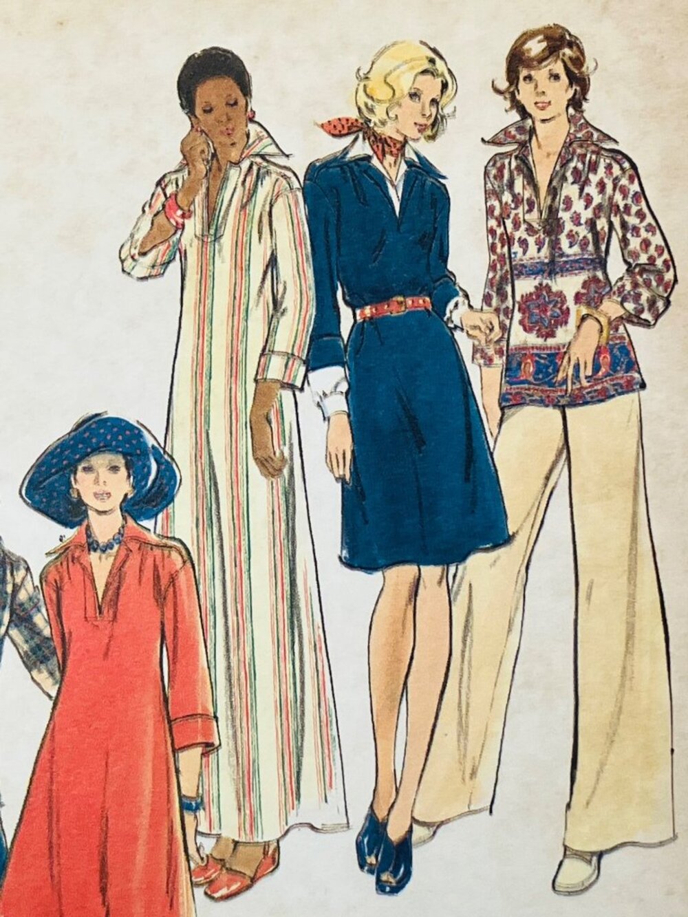 70s Butterick 3356 B34 Caftan Kimono Sleeve Dress Top Wide Leg Pants Pattern FF